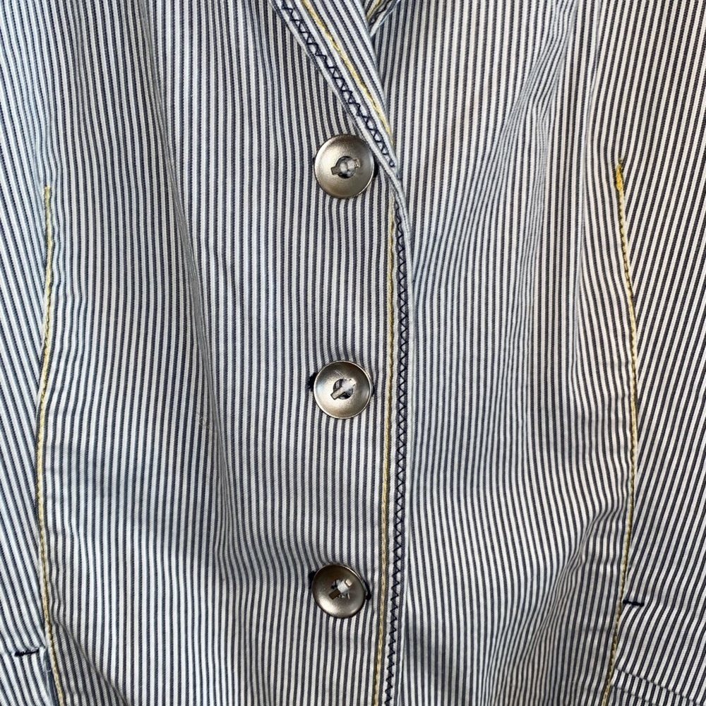Chico's Seersucker Striped gray white yellow Yachtie Blazer coastal classic - Picture 13 of 16
